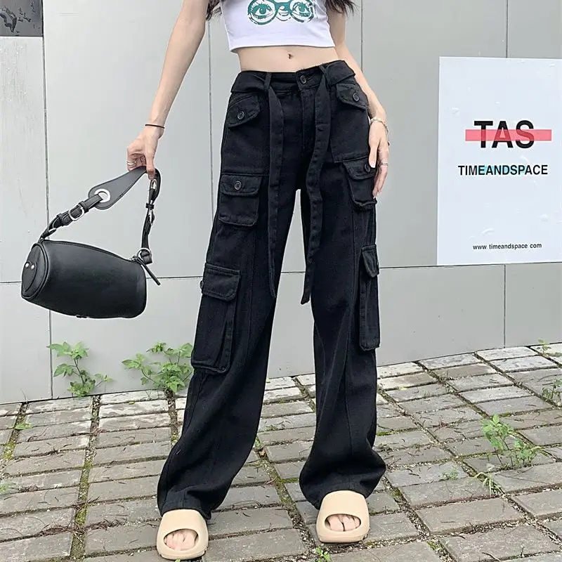 

Cargo Pants Women Retro Workwear Casual Baggy Straight Trousers Fashion Wide Leg Pockets Joggers Trousers Y2k Streetwear Q644