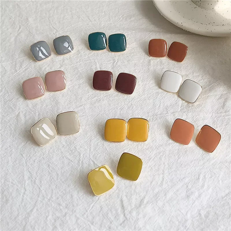 

New Cute Vintage Colorful Enamel Square Glaze Stud Earrings For Women Fashion Boucle d'oreille Brincos Jewelry