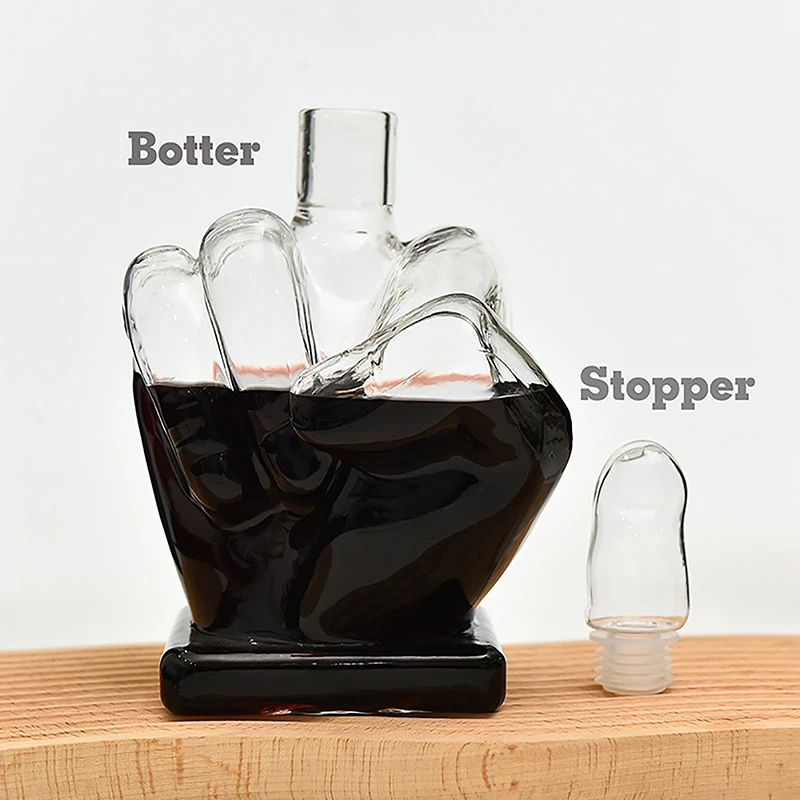 Креативный палец стеклянная бутылка для вина графин с кулаком нерегулярный