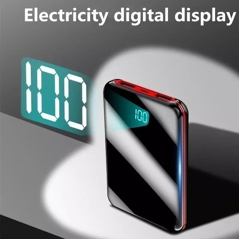 

2023 10000mAh Power Bank Mini Mirror Screen Digital Display Portable Phone Battery Ultra-thin Power Bank For iphone 5 6 8 x powe
