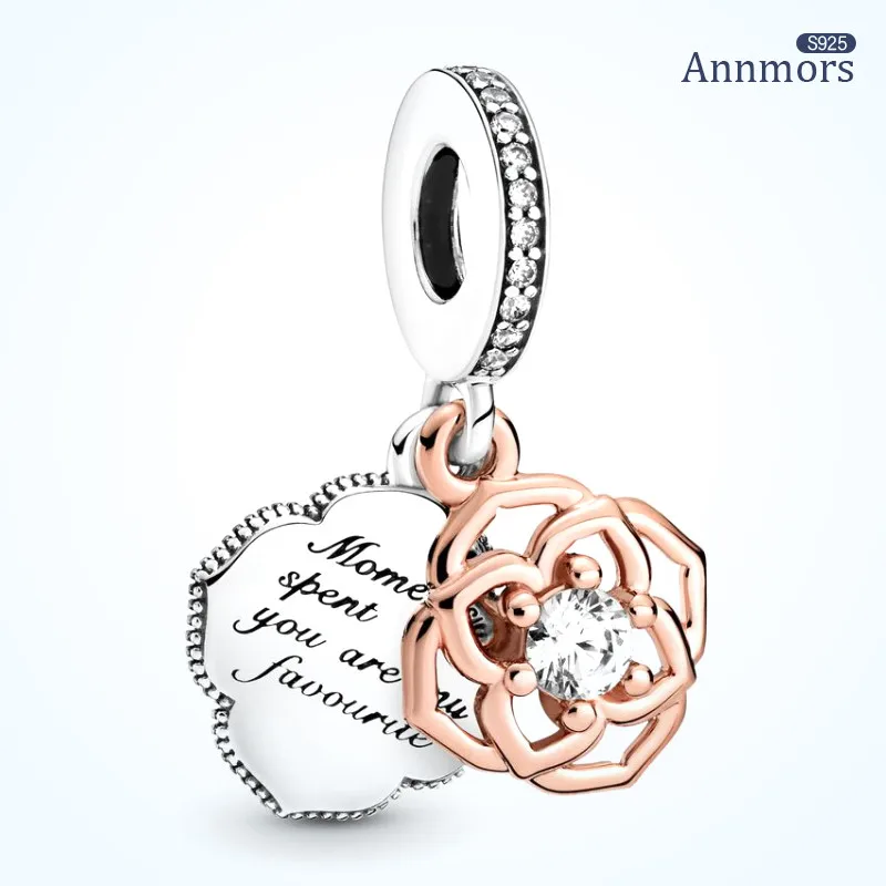 

Double Rose Gold Flower Engraved Text Metal Silver Plated Original Fits Bracelet Wife Woman Love Bangle Jewelry