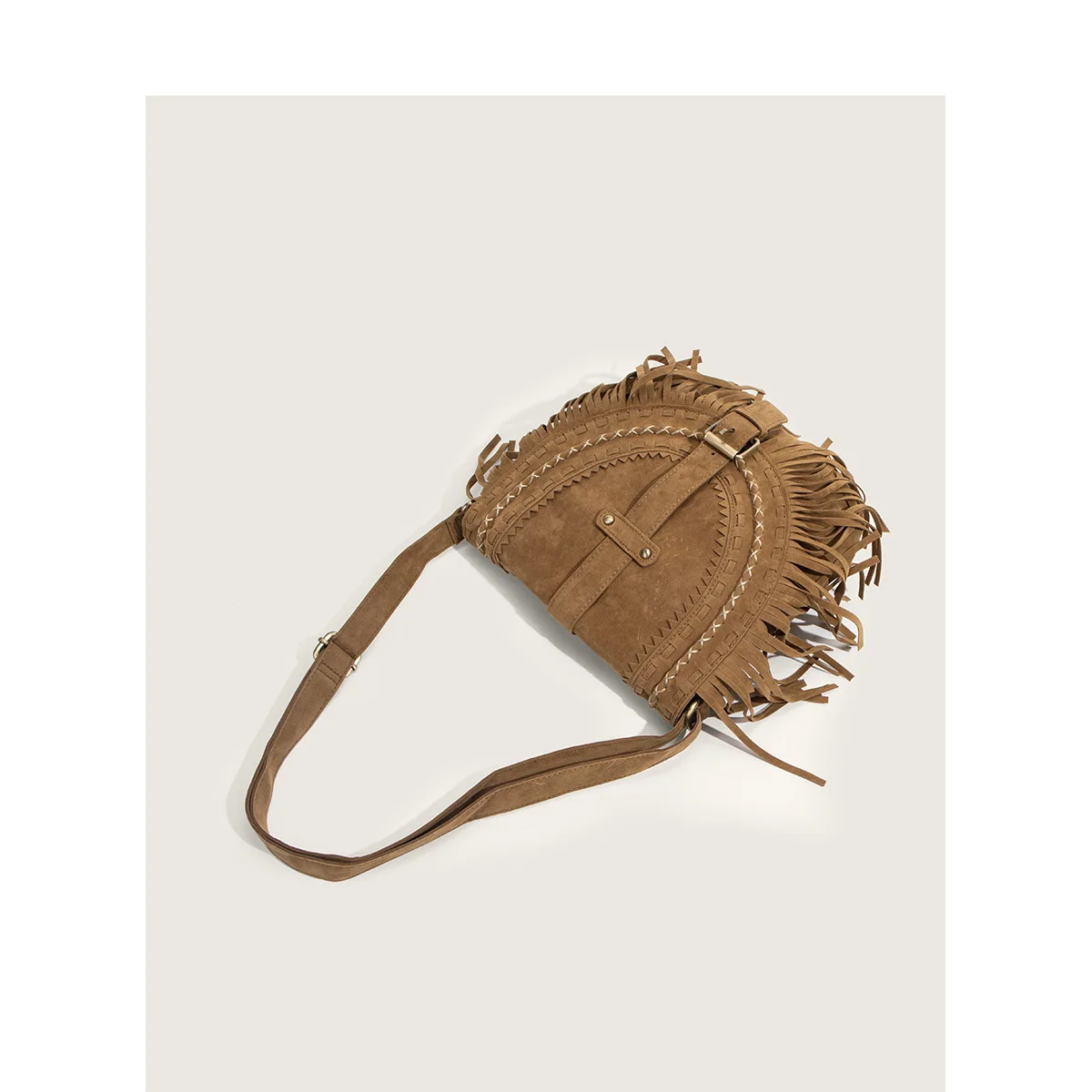 Retro Tassel Shoulder Bag Handmade Imitation Suede Saddle Bag New Women All Match Ethnic Style Oblique Cross Bag Women's Bag