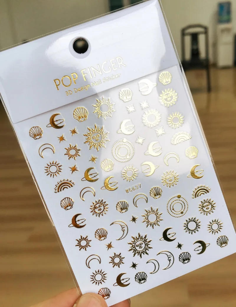 

5pcs Holographic Laser Nail Stickers Moon Stars Planets Nail Art Decals Decorations DIY Nail Supplies of Professionals Accessory