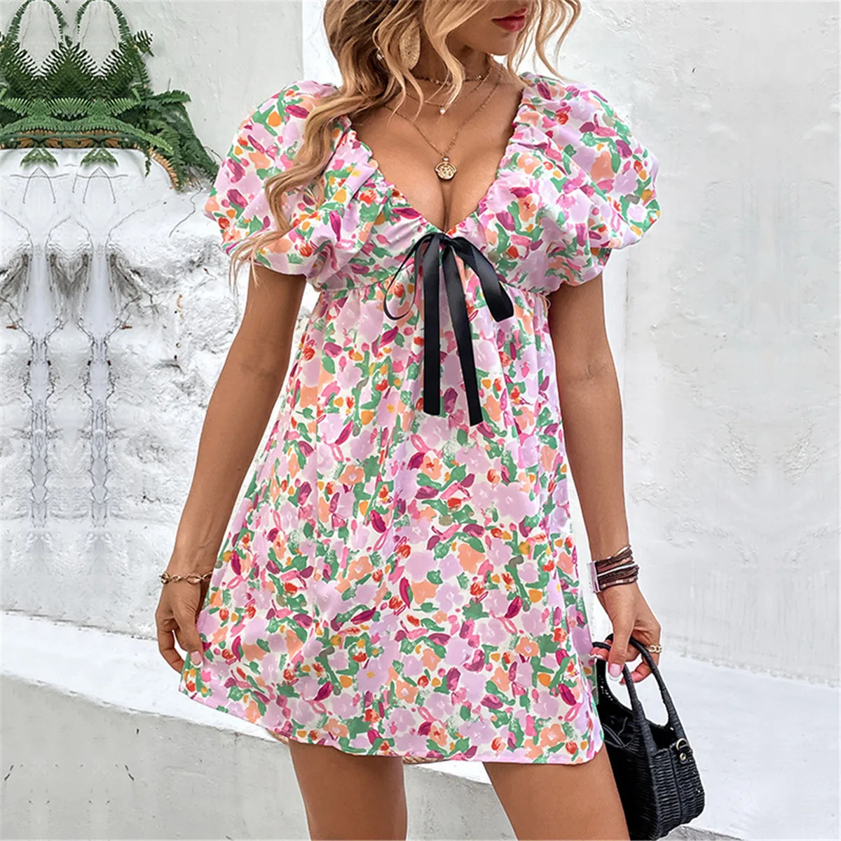 

Vacation Outfits For Women 2023 New Arrivals Lace-up Flower Printed Hotsweet Style Fairy Dresses
