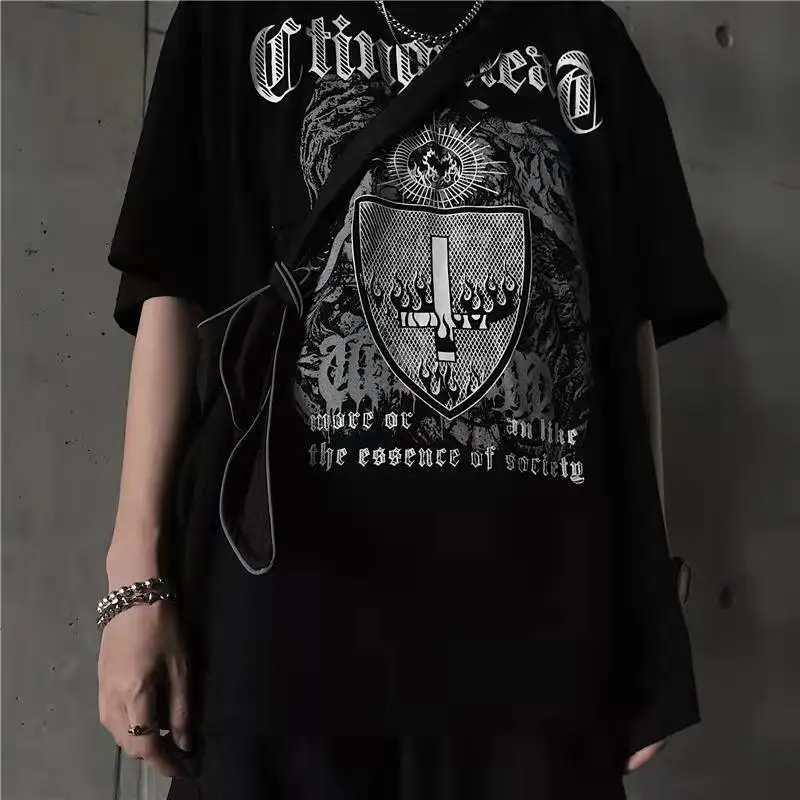 

Women's T-shirt Harajuku vintage Korean Style Tops emo Black Demon Punk Goth Anime Print Y2K Clothes Plus Size Oversized t-shirt