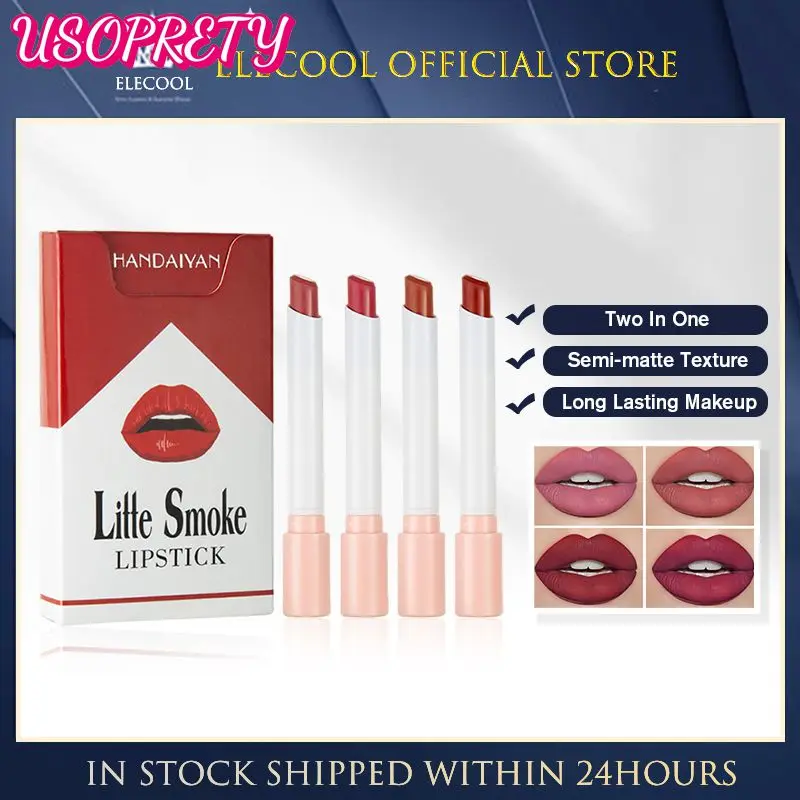 

4 Colors Cigarette Lipstick Set Velvet Matte Lip Gloss Red Lip Tint Long Lasting Waterproof Smoke Tube Maquillaje Batom TSLM1