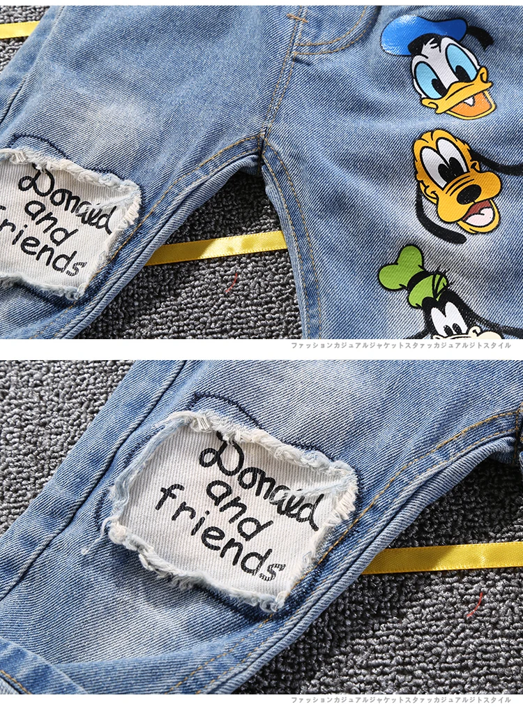 High Quality Kids Mickey Mouse Fashion Ripped Jeans Clothes Spring Autumn Baby Boys Girls Jeans Denim Pants Children Trousers images - 6