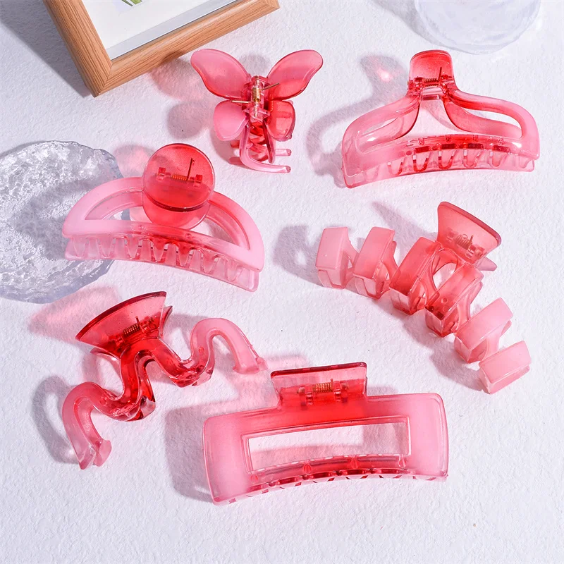 

6pcs Women Hair Claw Transparent Gradient Color Butterfly Fishtail Hairpin Clips Hair Styling Tools Women Girls Hair Accessories
