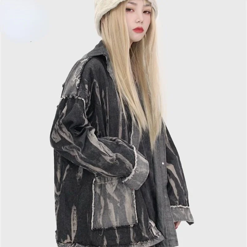 

Autumn winter women's Y2K denim shirt jacket men's and women's 2021 black girls' coat printed Denim Jacket Large coat