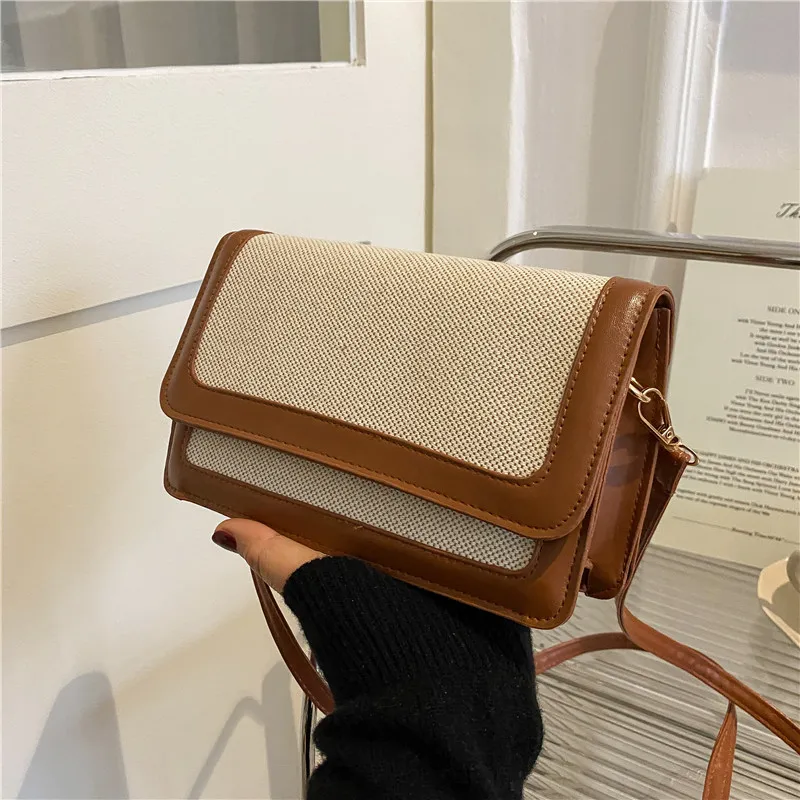 

Vintage Contrast Women's Shoulder Crossbody Bag Pu Leather Designer Casual Handbag for Women Fashion Square Simple Female Bags