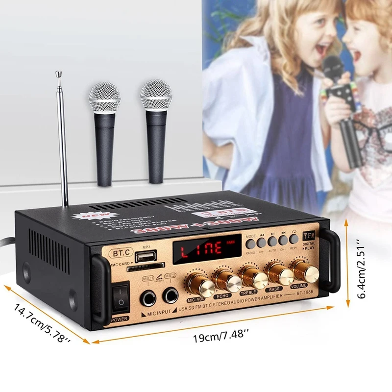 Стерео аудио усилитель 198A 30Wx2 (RMS) Bluetooth 5 0 250Wx2 (макс.) 2-канальный мощности звуковой