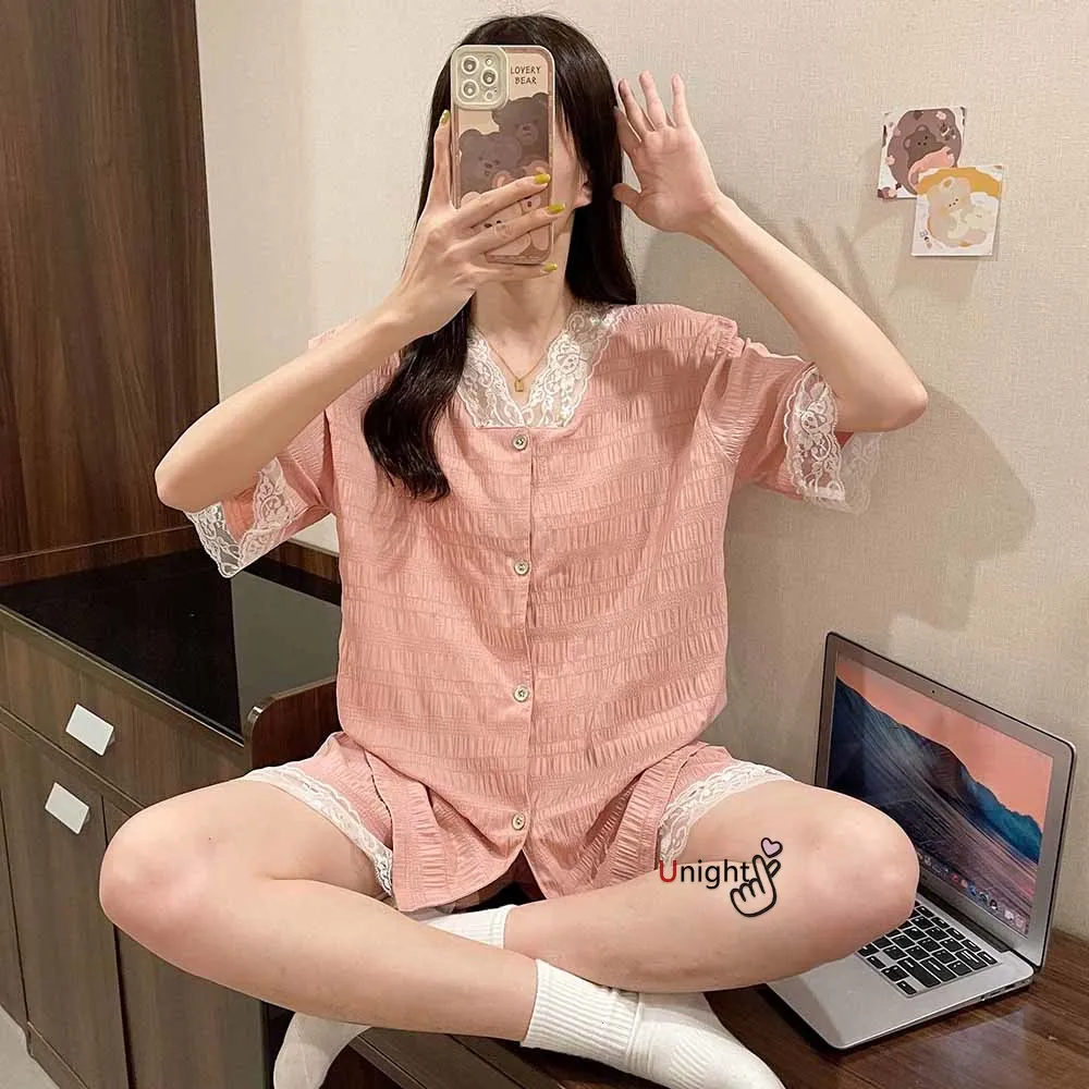 Summe RWomen's Pajamas Home Suit Pyjama 6XL Cotton Femme  2 Piece Set Lounge Wear Set Oversize Pijamas Mujer Sleepwear Nightgown