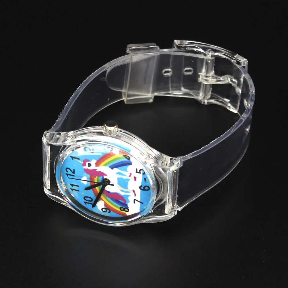 Rainbow Unicorn Lucky Horse Children Watch Kids Baby Cartoon Sport Transparent Rubber Quartz Wristwatch Christmas Gift