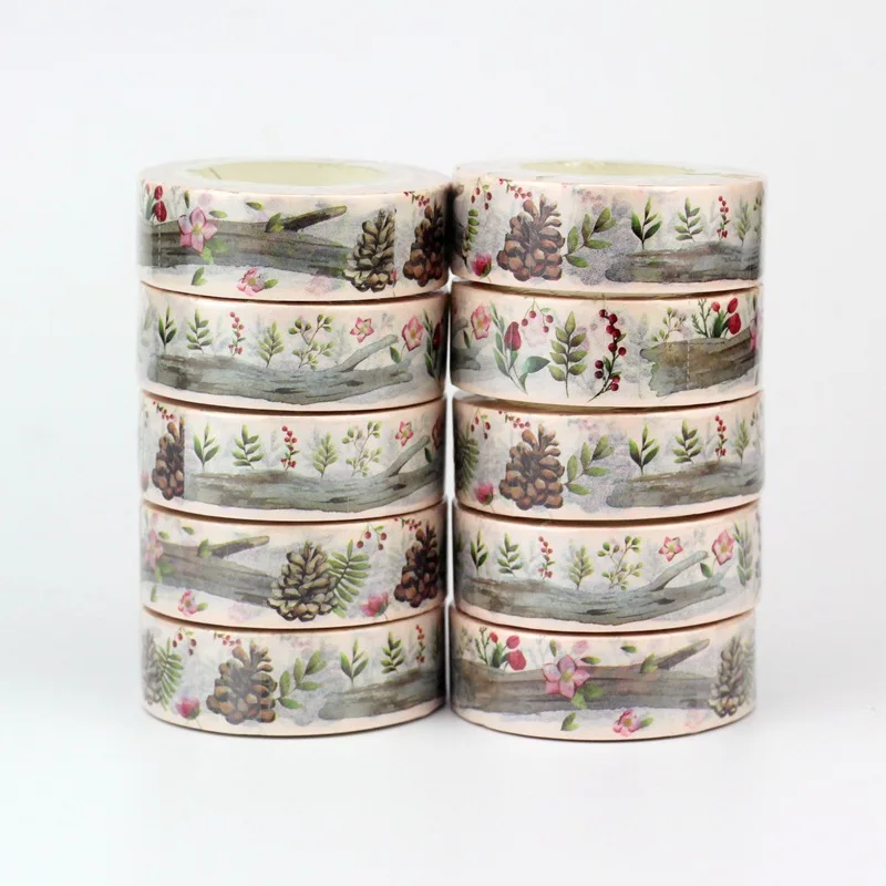 NEW 10pcs/Lot Decorative Vintage Winter Flowers Leaves Pine Nuts Paper Washi Tapes Journal Adhesive Masking Tape Cute Papeleria