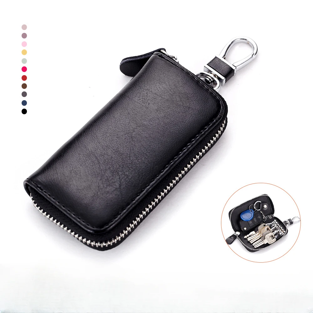 Genuine Leather Men Women Key Holder House Keychain Bag Organizer Car Key Case Pouch Multifunction Mini Wallet Coin Purse