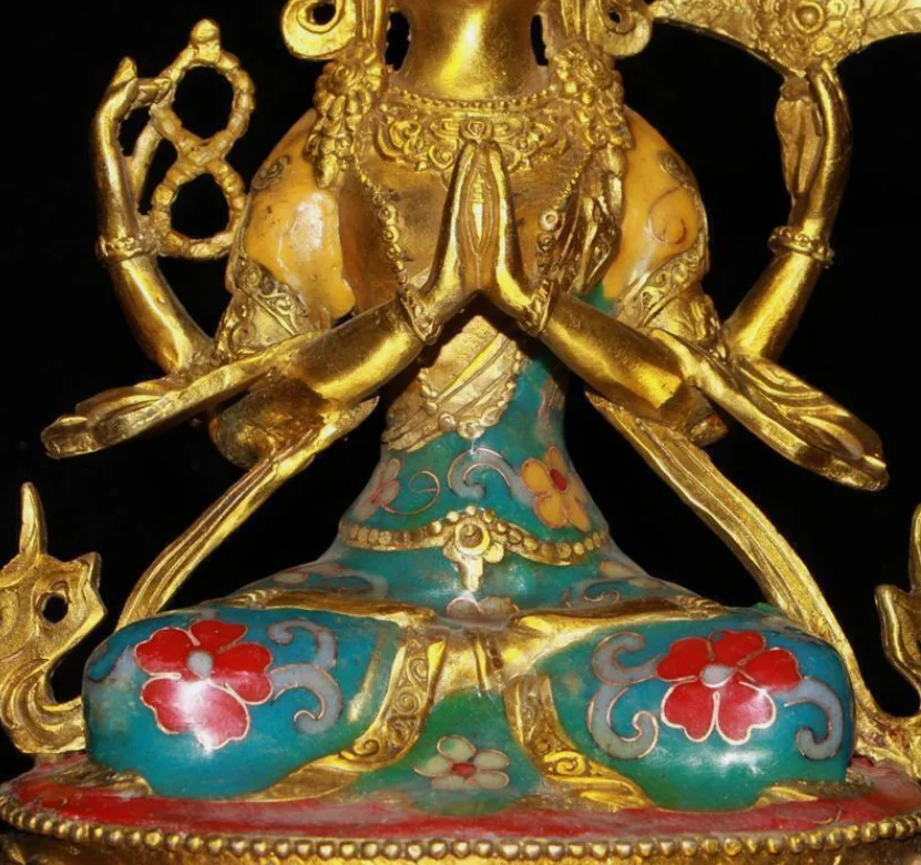 8 4-дюймовый тибетский храм бронза позолоченная перегородчатая статуя Будды