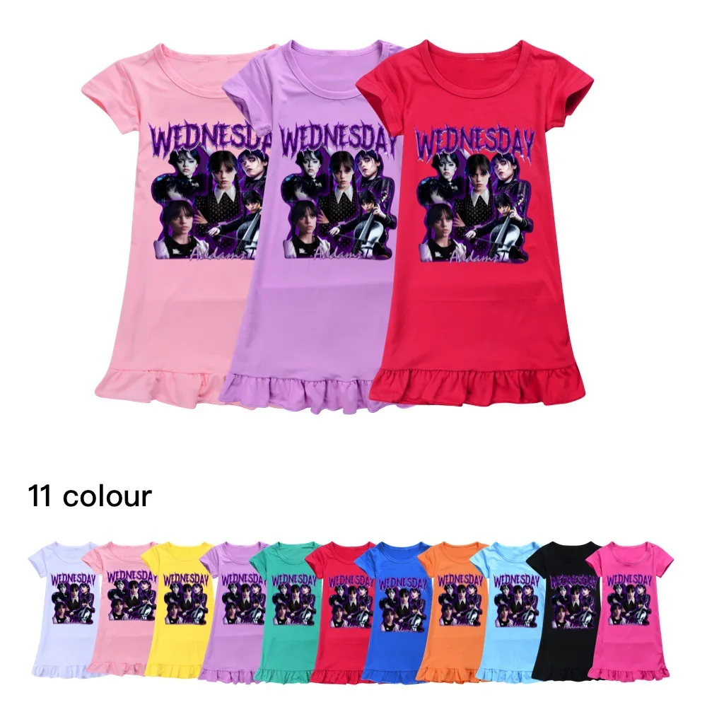 

Girls Wednesday Addams Family Olaf Princess Nightgown Pajamas Kids Short Sleeve Nightdress Cute Children's Sleep Dress Homewear