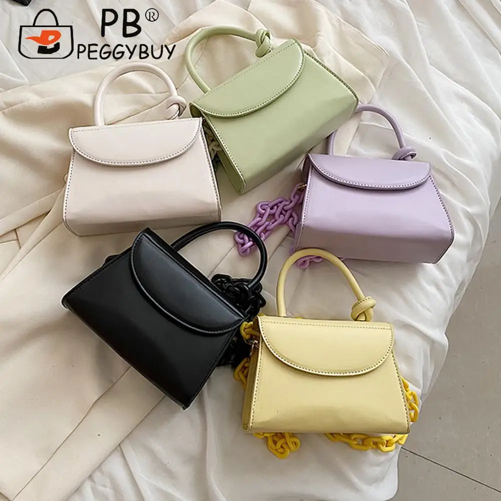 

Causal PU Leather Small Square Women Top-handle Bag Luxury Brand Solid Color Thick Chain Shoulder Crossbody Messenger Satchel