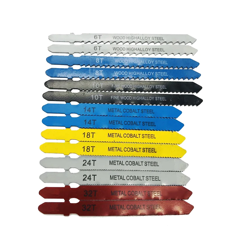 

14pcs Assorted T-shank Jigsaw Blade Set Metal Steel Jigsaw Blade Set Fitting For Plastic Woodworking Tools Top Quality
