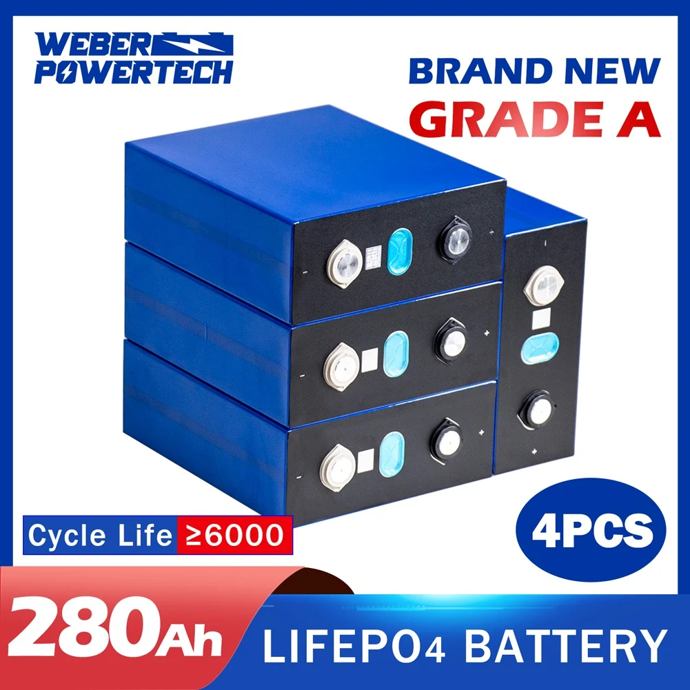 

4PCS 3.2V LiFePO4 280Ah Battery Brand New LiFePO4 Batteries Pack For RV Solar System Campers Golf Cart Off-Road EU US Tax Free