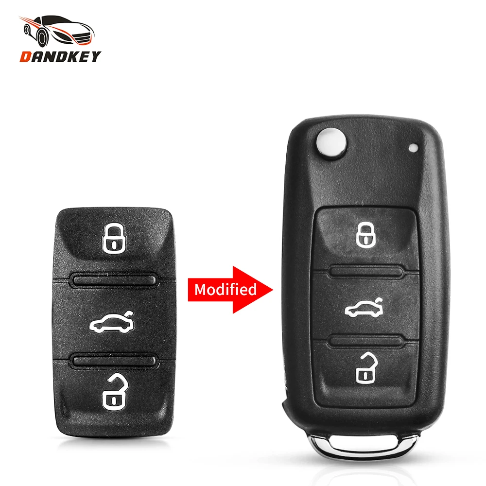 

Dandkey 3 Buttons Flip Key For Volkswagen VW Caddy Eos Golf Jetta Beetle Polo Up Tiguan Touran Rubber Car Key Case Pad