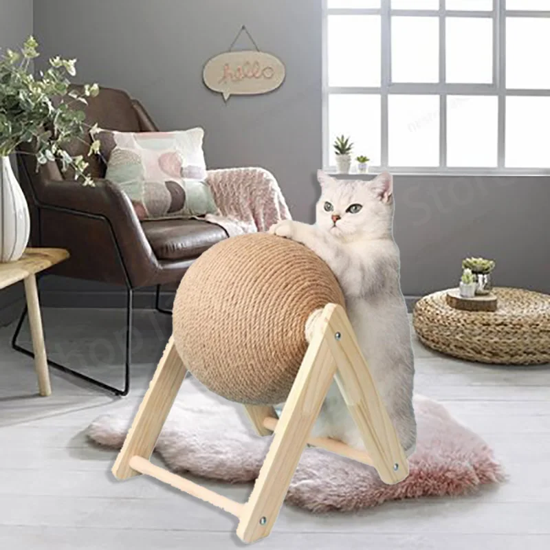 

Wooden Cat Scratcher Toy Cat Scratching Post Toy For Cats Sisal Rope Ball Toys Grinding Paws Wear-resistant Pet Accessories