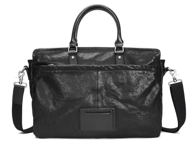 Fashion casual genuine leather men's briefcase business luxury designer natural real cowhide handbag black laptop messenger bag