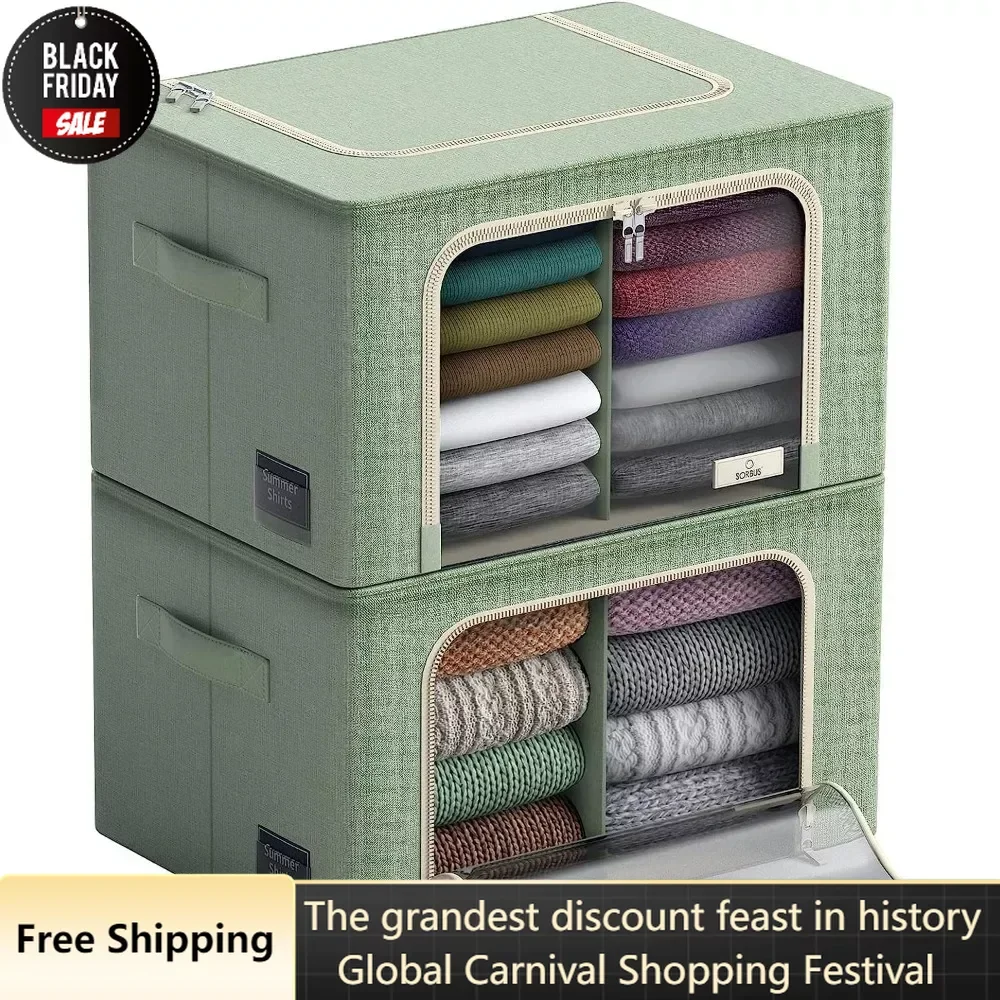 

Organizer Boxes Carry Handles - Ideal for Bedding Clear Window Oxford Fabric Foldable Clothes Organizer - Metal Frame Linen Home