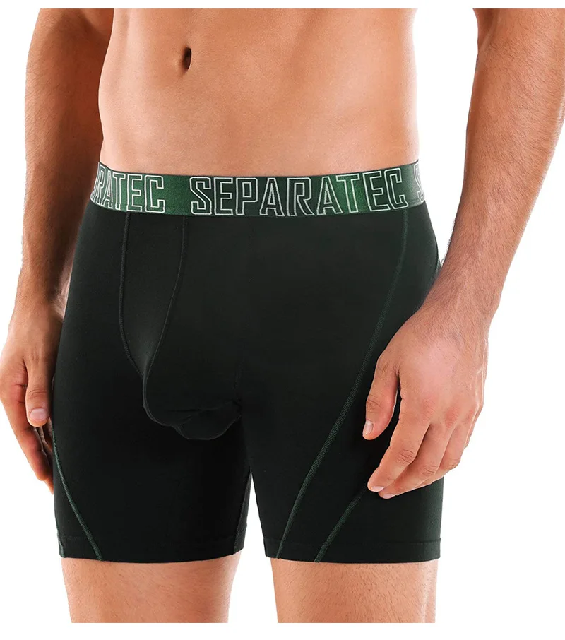 3 Pack Separatec Men's Underwear Separate Pouch Boxer Briefs Men Bamboo Rayon Soft Breathable Dual Pouch Trunks Long Leg Boxer