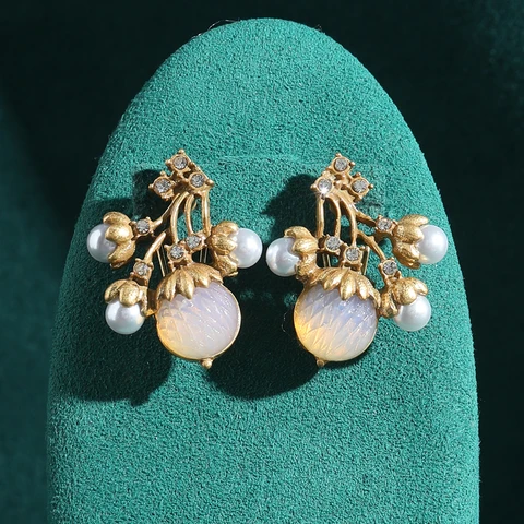 Винтажные серьги-гвоздики с розовым вишневым жемчугом золотого цвета для женщин, тренд 2025, роскошные качественные аксессуары, дизайнерские подарочные ювелирные изделия, новинка