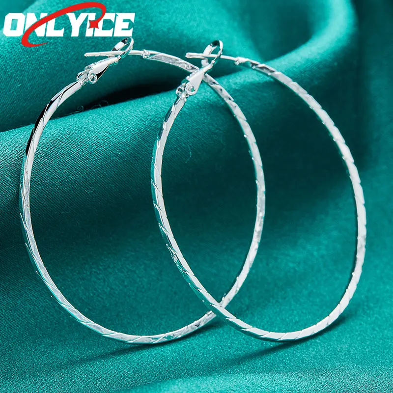 

925 Sterling Silver 50mm Single Hoop Fashion Twist Hoop Earrings Women's Christmas Party Wedding Engagement Jewelry