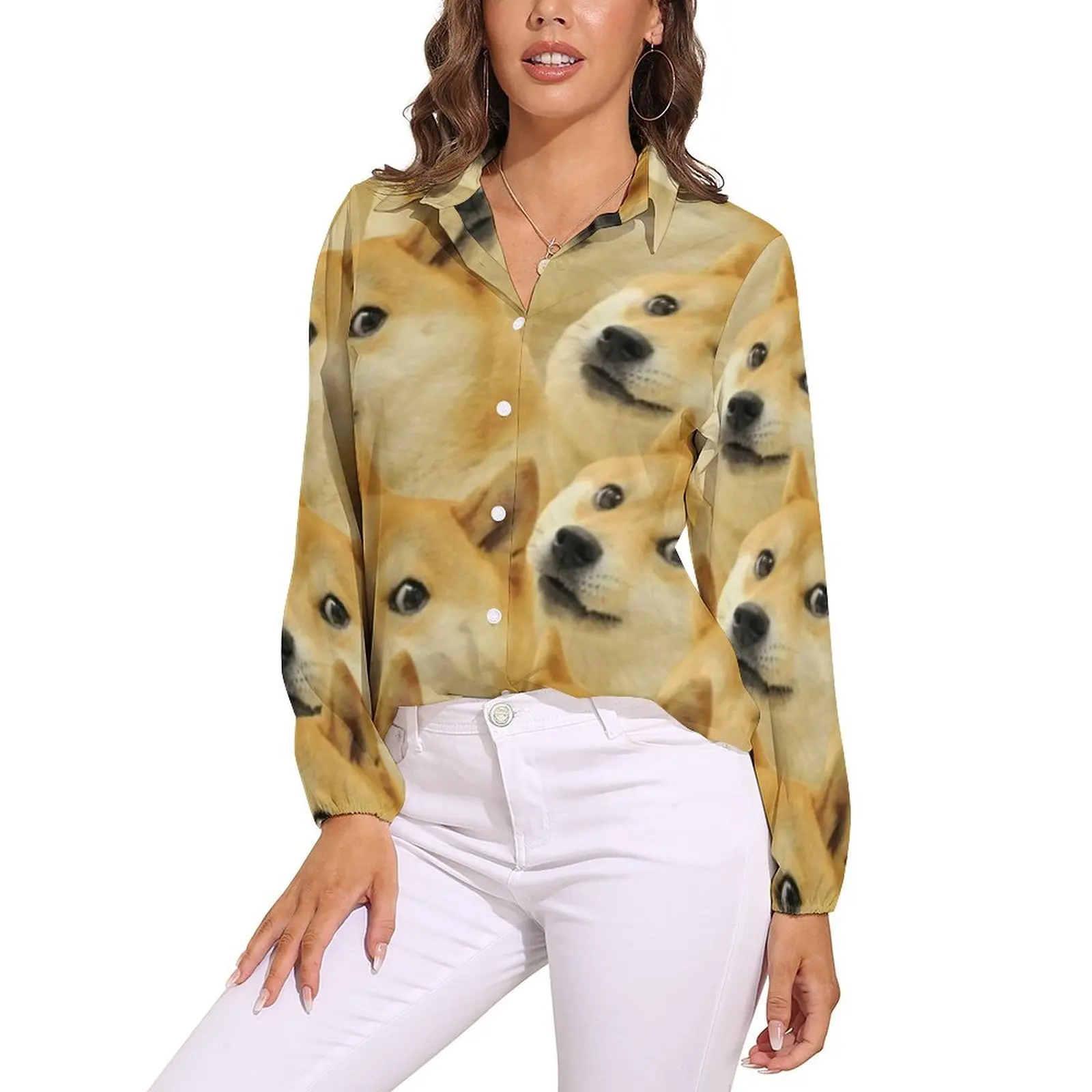 

Meme Blouse Doge Collar Spring Sexy Shirt Lady Plus Size Top Shirts
