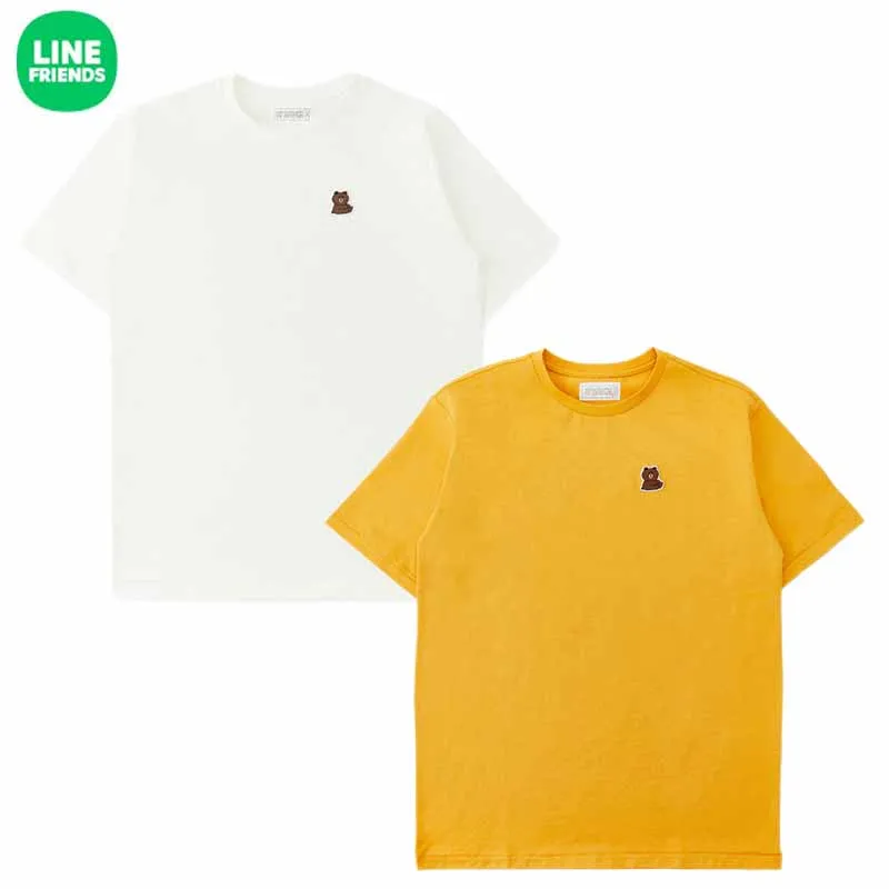 

Line Friends Cute Cartoon Brown Printing Short Sleeve T-Shirt Kawaii Anime Summer Cotton Round Neck Adult Short-Sleeved Tops