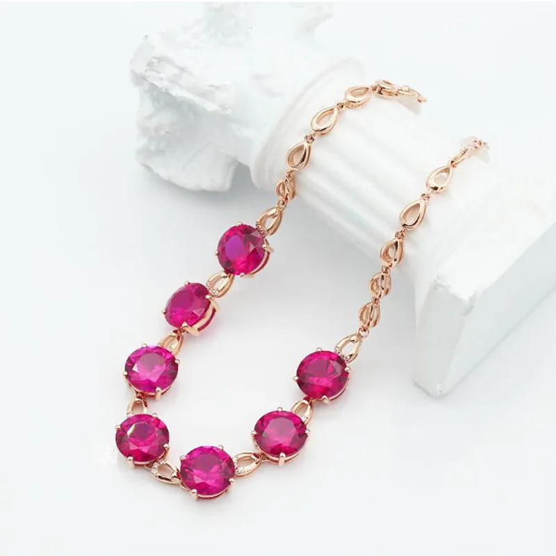 

585 Purple Gold Plated 14K Rose Gold Inlaid Oval Ruby Bracelets for Women Classic New in Luxury Wedding Engagement Jewelry