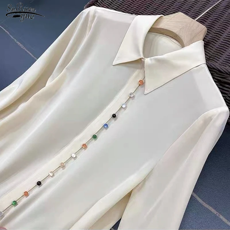 

Женская атласная шелковая рубашка на пуговицах, элегантная повседневная белая рубашка на весну 2022, шикарная винтажная женская блузка 18834