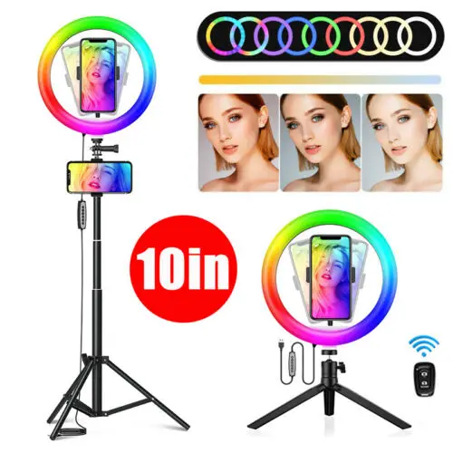

10" RGB Ring Light Dimmable Lighting Kit Phone Selfie+Tripod Stand Lamp Live