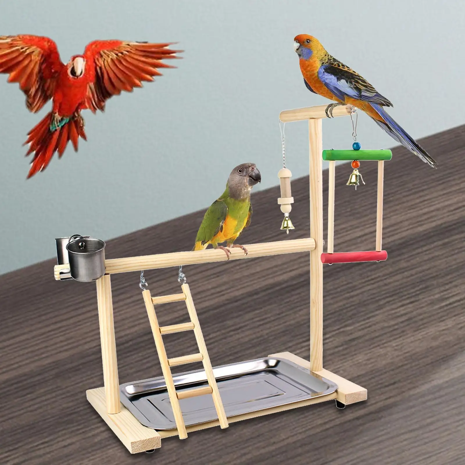

Wood Bird Platform Perch Bird Playground Perch Gym with Tray Bird Gym Playpen