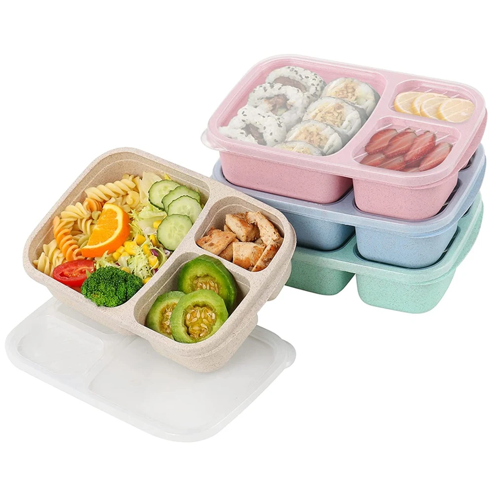 

4 Pack Bento Lunch Box 3-Compartment Meal Prep Containers Lunch Box for Kids Reusable Food Storage Containers -Stackable