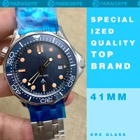 41cm blue dial automatic watch stainless steel case rotating bezel mechanical mens watch steel band