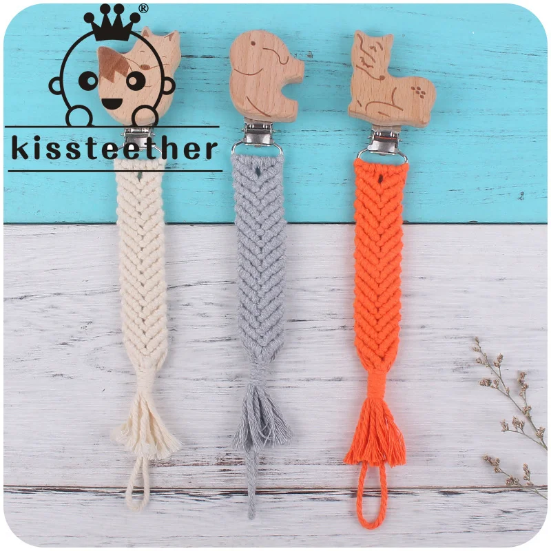 

Kissteether New Baby Creative Beech Animal Pacifier Clip Anti-Drop Chain Toy Teether Children's Hand-Woven Pacifier Chain Toy