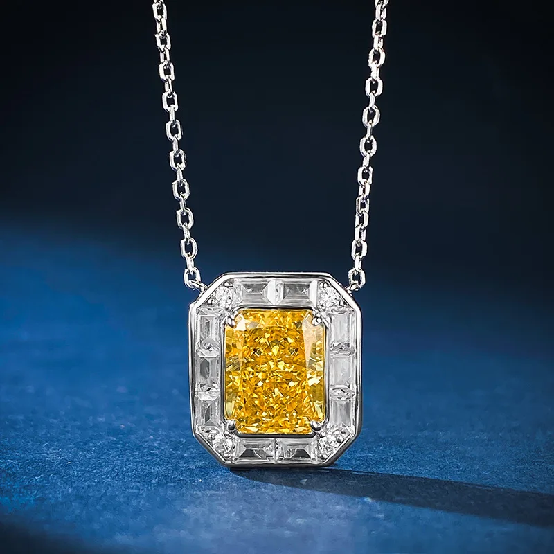 

ZOCA 18K White Gold Plated 925 Sterling Silver Crushed Ice Cut Oval Citrine Gemstone Women Necklace Pendant Fine Jewelry