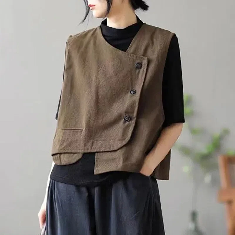 

Women's short waistcoat New sleeveless top Irregular denim cotton waistcoat P3 859