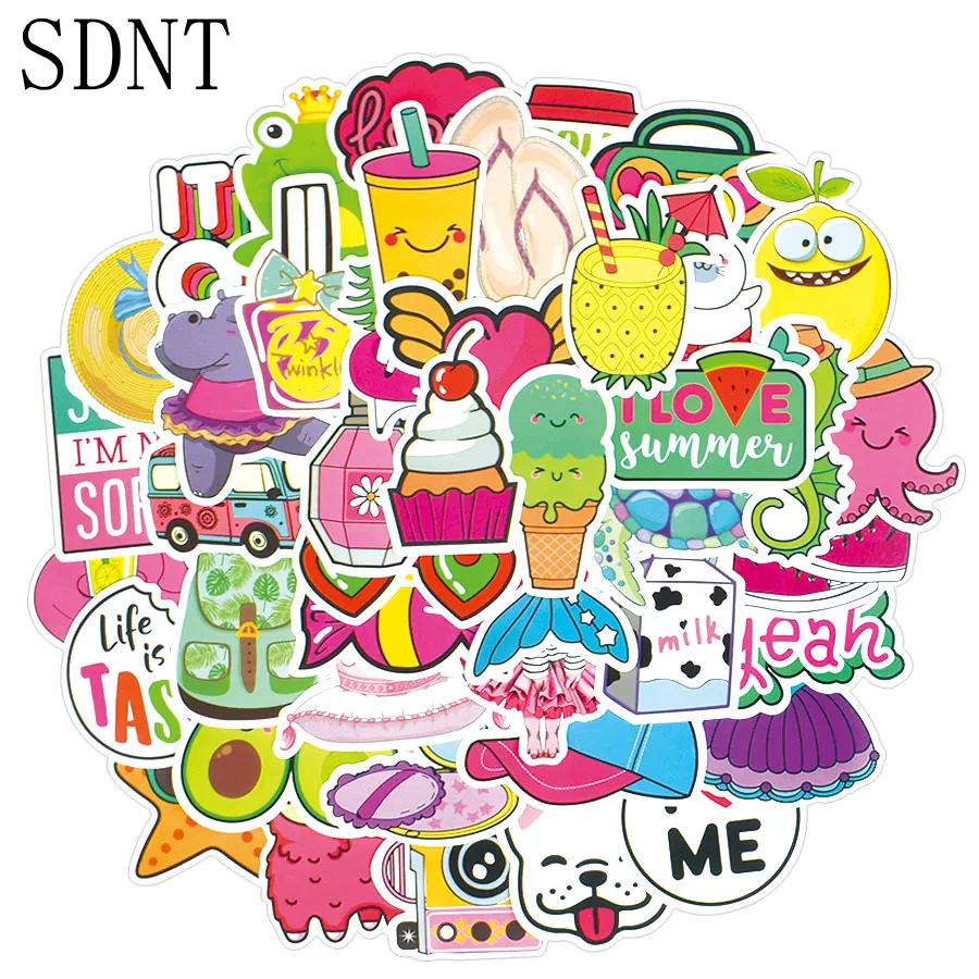 

50 шт. летние наклейки для детей подарок для девочек розовые милые Мультяшные кавайные наклейки для скрапбукинга ноутбука чемодана водонепр...