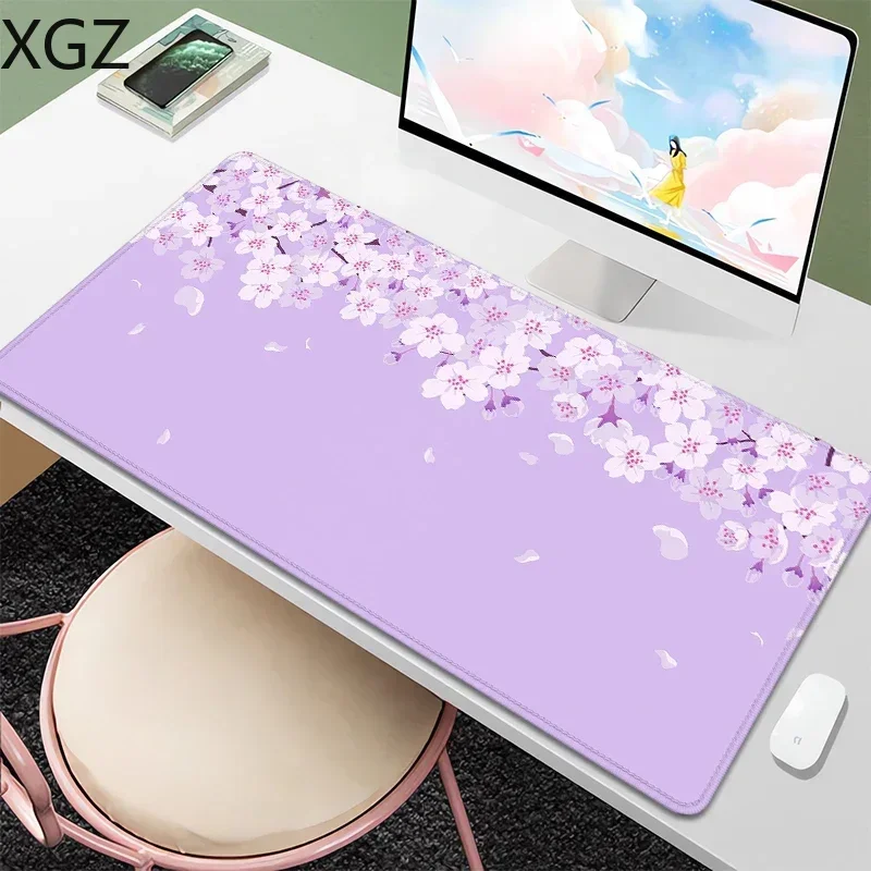 New kawaii cute purple flowers lilac lavender cherry blossom pattern mousepad office game keyboard table mat 900×400mm anti-slip