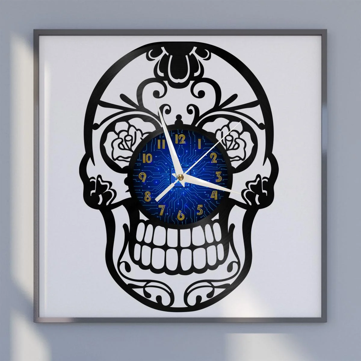 

Skull Pattern Vinyl Wall Clock, Vinyl Record Clock Wall Art Silent & Non-ticking