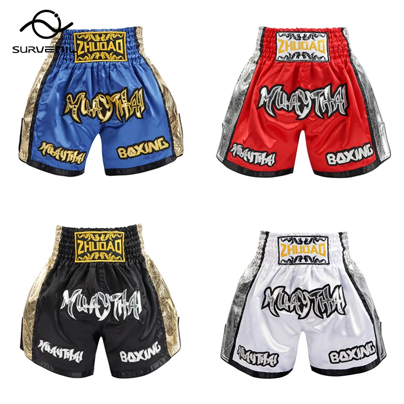 

Muay Thai Shorts Satin Fight Kickboxing Pants Embroidery Patch Boxing Shorts Womens Mens Kids Free Combat Grappling MMA Clothing