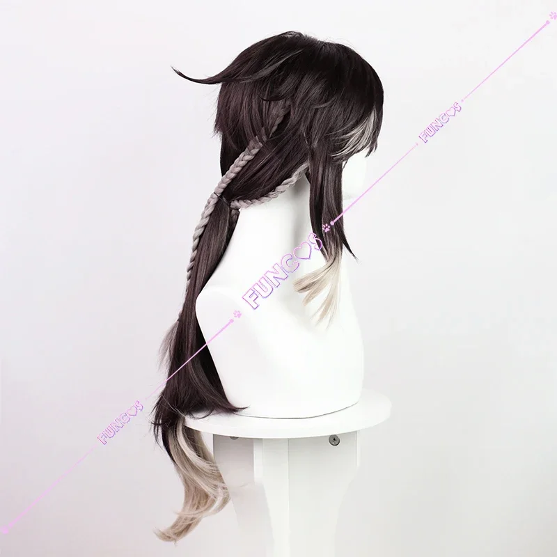 Парик для косплея Genshin Impact Sethos темно-коричневые серые волосы длинный Плетеный