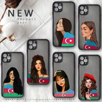 azerbaijan flag girl cartoon phone case matte transparent for iphone 7 8 11 12 13 plus mini x xs xr pro max cover
