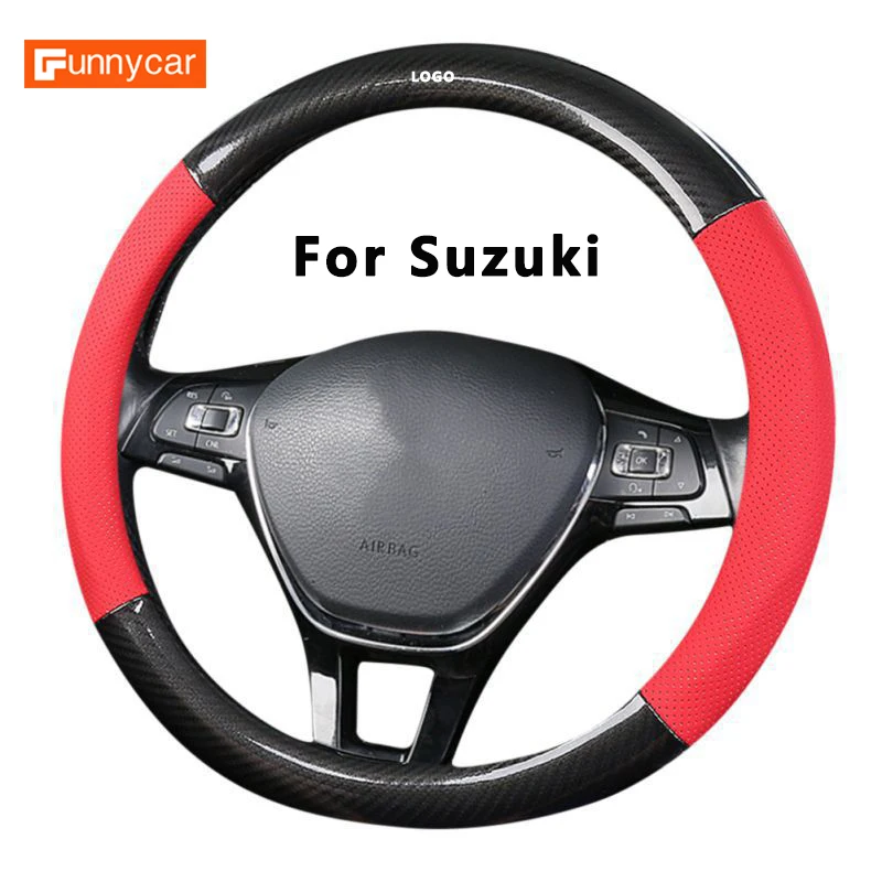 

For Suzuki Swift 2017 2018 2019 2020 2021 DERMAY Car Steering Wheel Cover Microfiber Leather + Carbon Fiber Auto Accessories
