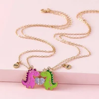 qpeach 2pcsset best friendship alloy chain cute dinosaur heart pendant necklace for girls bff gift